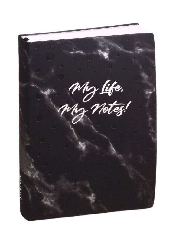 Ежедневник недат. А5 160л Мрамор черное серебро, кожзам, мягкий переплет, тисн.фольгой, тонир.блок, ляссе