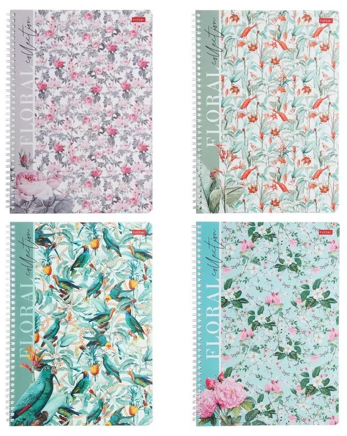 Тетрадь в клетку Hatber, Floral collection, А4, 80 листов, в ассортименте