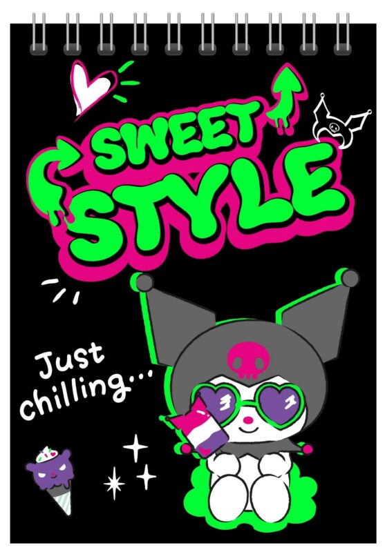 Блокнот А5 60 листов, клетка, "Kuromi неон" гребень