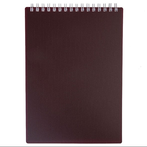 Блокнот А5 80л кл. "VELVET" бордо, пласт.обл, спираль