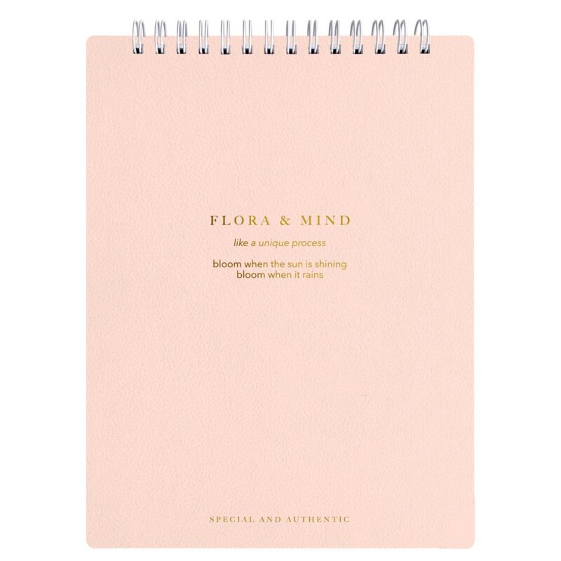 Блокнот А5 80л кл. "Flora", розовый, карт.обл., спираль, микротекстурирование, ламинация, тиснение золотой фольгой