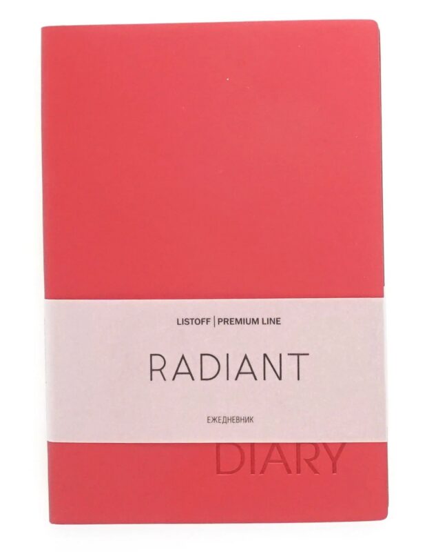 Ежедневник недат. А5 152л "Radiant" красный, иск.кожа, интегр.переплет, покрытие Soft Touch, офсет, скругл.углы, ляссе