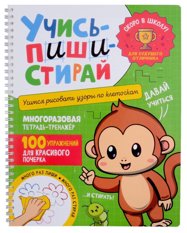 Учись–пиши–стирай. Многоразовая тетрадь-тренажер. Учимся рисовать узоры по клеточкам. 100 упражнений для красивого почерка