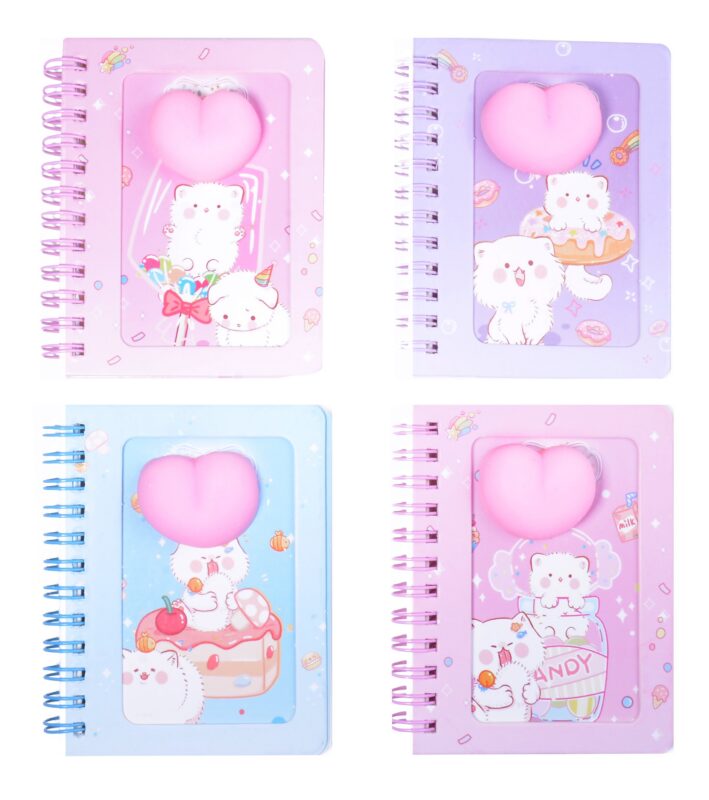 Записная книжка 50л лин. "Котик с сердечком" спираль, силик.вставка, ассорти