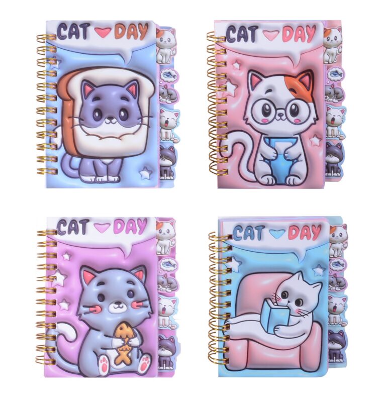 Записная книжка А7 70л "Кошачий день" карт.обл., спираль, карт.разделители, ассорти