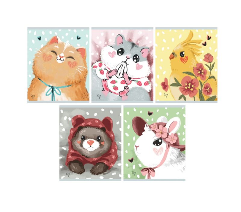 Тетрадь в клетку Listoff, "Очаровательные зверята", 48 листов, в ассортименте