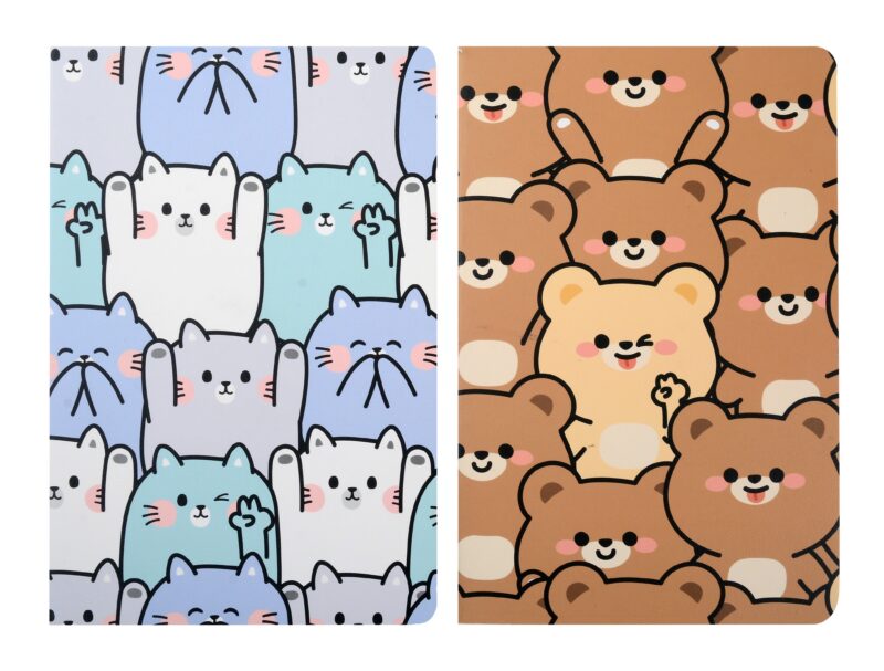 Тетрадь 32 листа в клетку "Мишки и кошки" сшивка, в ассортименте