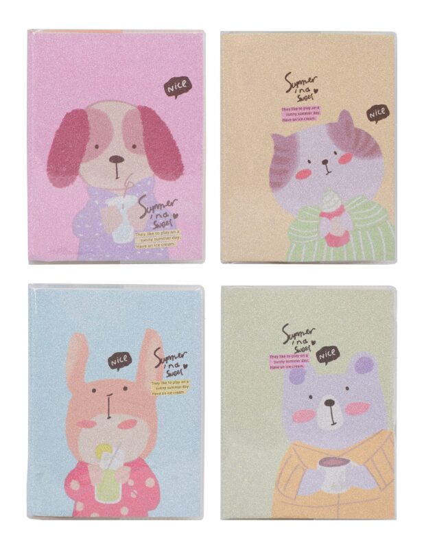 Записная книжка А6 110л лин. "Glitter Animals", ПВХ-обл., ассорти