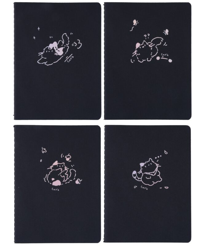 Записная книжка А6 28 листов, нелинованная, "Cat" сшивка, черный внутренний блок, в ассортименте