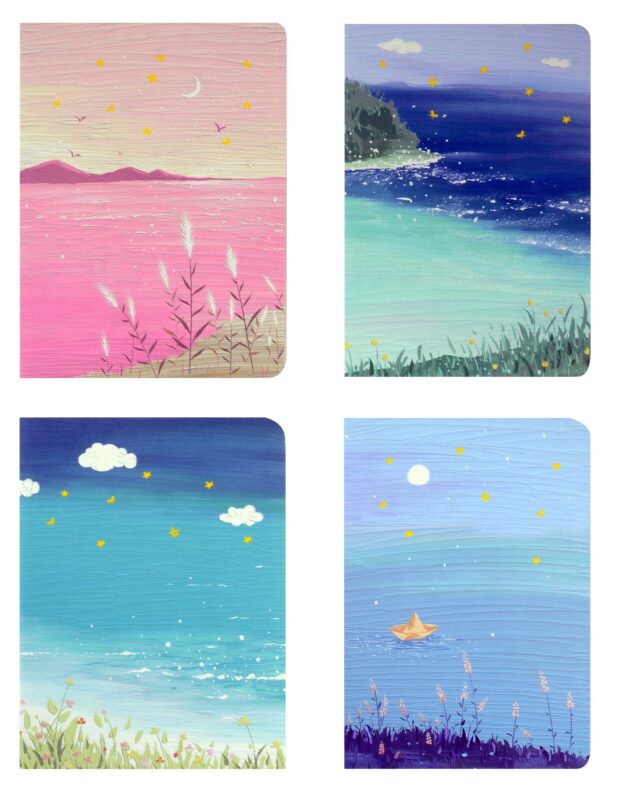 Тетрадь 34 листа в клетку "Морской берег" сшивка, в ассортименте