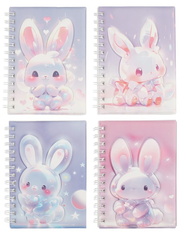Записная книжка А6 80л лин. "Зайка" дутая ПВХ-обл., спираль, дизайн.блок, ассорти