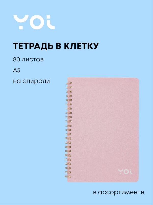 Тетрадь в клетку Yoi, Shine, 80 листов, в ассортименте