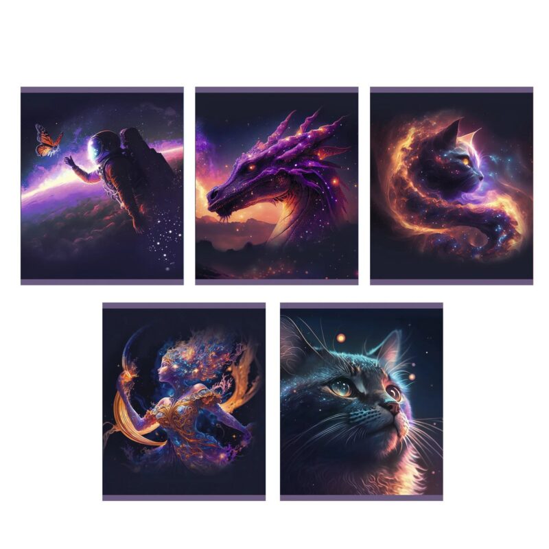 Тетрадь 48л кл. "Космические миражи" мел.картон, ламинация soft-touch, 3D фольга, ассорти