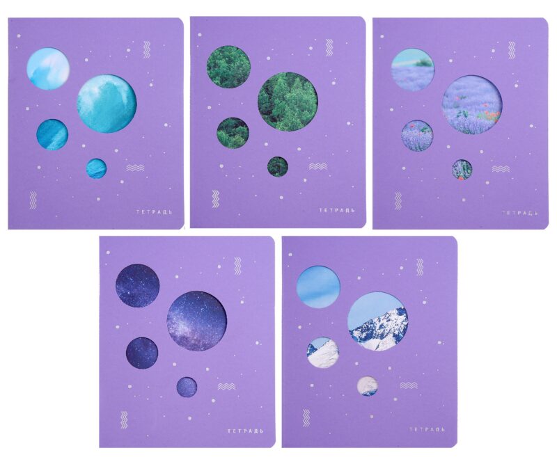 Тетрадь 48л кл. "TOTAL LILAC. Natural mix" цв.тон.картон, тиснение серебр.фольгой, вырубка, ассорти