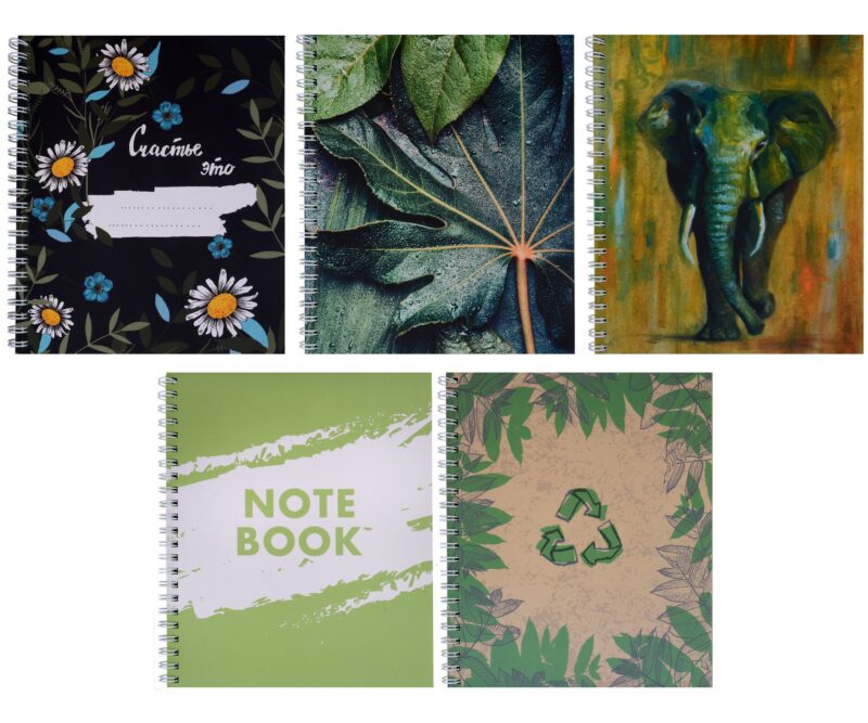 Тетрадь 96л кл. "Зеленый микс" гребень, мел.картон, мат.ламинация, цв.тонир.офсет 60г/м2, ассорти