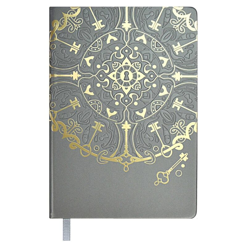 Ежедневник недат. А5 160л "Софт-тач. Арт-терапия" серый, кожзам, тв.переплет, тиснений фольгой, конгревное блинтовое тиснение, антистресс-раскраска, офсет, ляссе, подар.упаковка