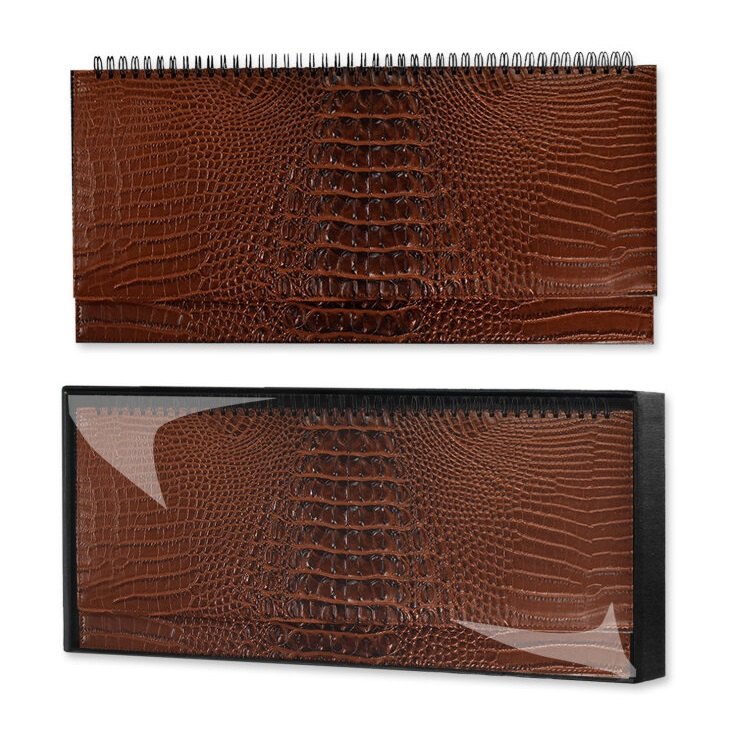 Планинг недат. 64л. "Аллигатор" коричневый, наст, кожзам, тв.преплет, обл.поролон, тиснение фольгой, офсет, откр.евроспираль, подар.упаковка