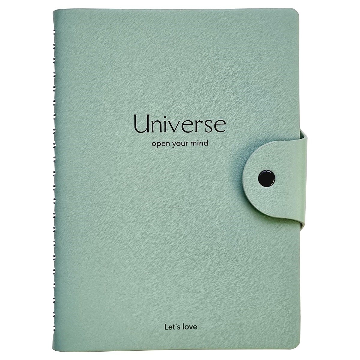 Тетрадь А5 96л кл. "Universe" мятный, иск.кожа, мягк.переплет, полускр.спираль, кнопка