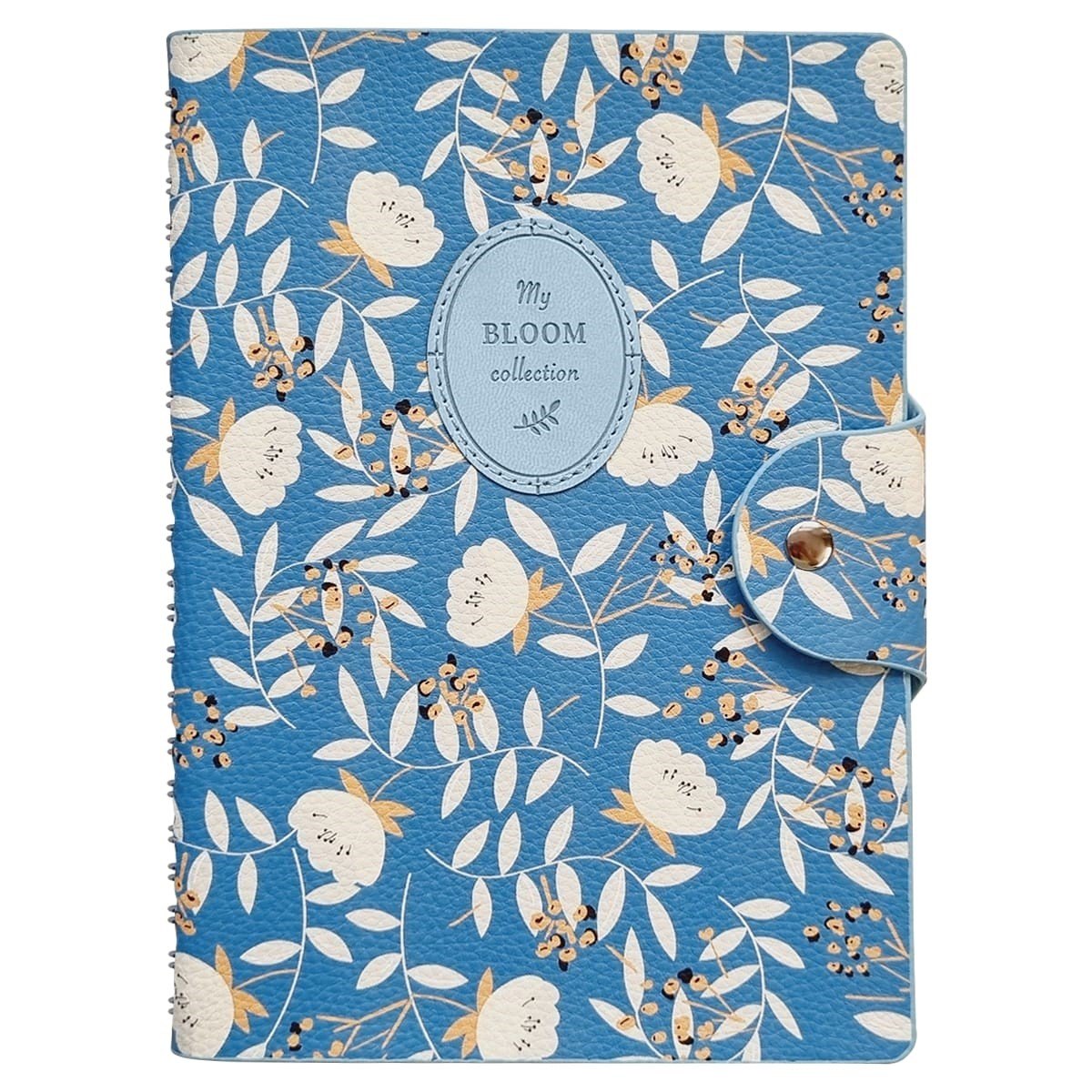 Тетрадь А5 96л кл. "Diary" голубой, иск.кожа, мягк.переплет, полускр.спираль, нашивка с блинт.тиснением, кнопка