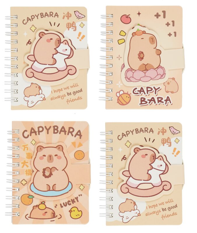 Записная книжка А7 80л лин. "CAPYBARA" спираль, карт.обл., липучка, ассорти