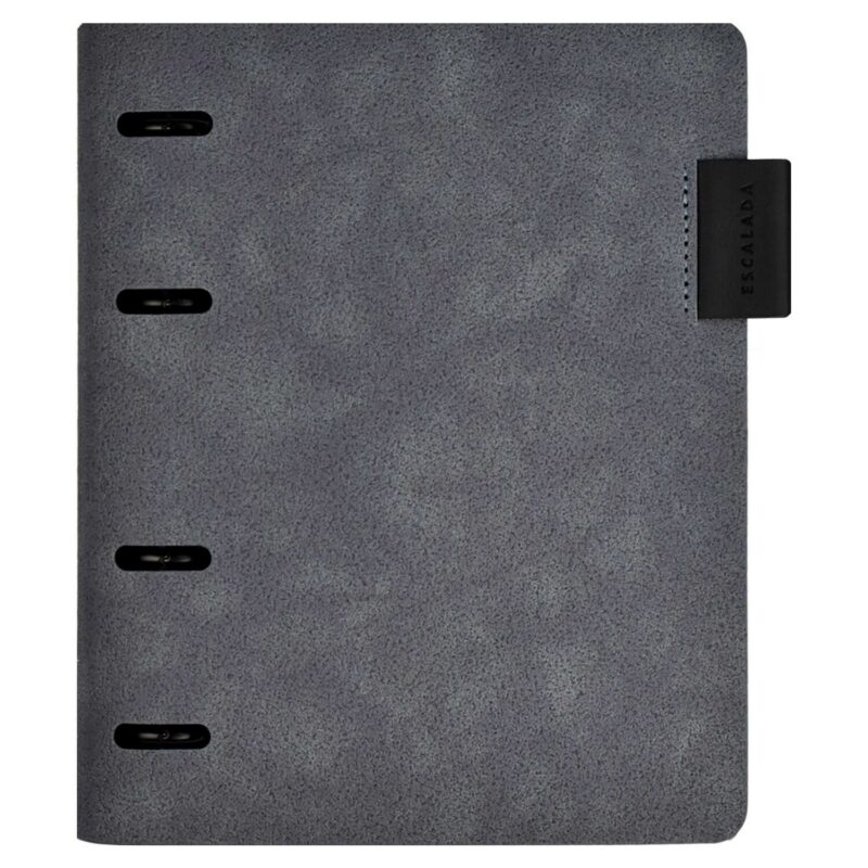 Папка-обложка для тетради со сменными блоками А5+ "ХАРД ТЁМНО-СЕРЫЙ" кожзам., интегр.переплет, 4 кольца, блинт.тиснение, инд.уп.