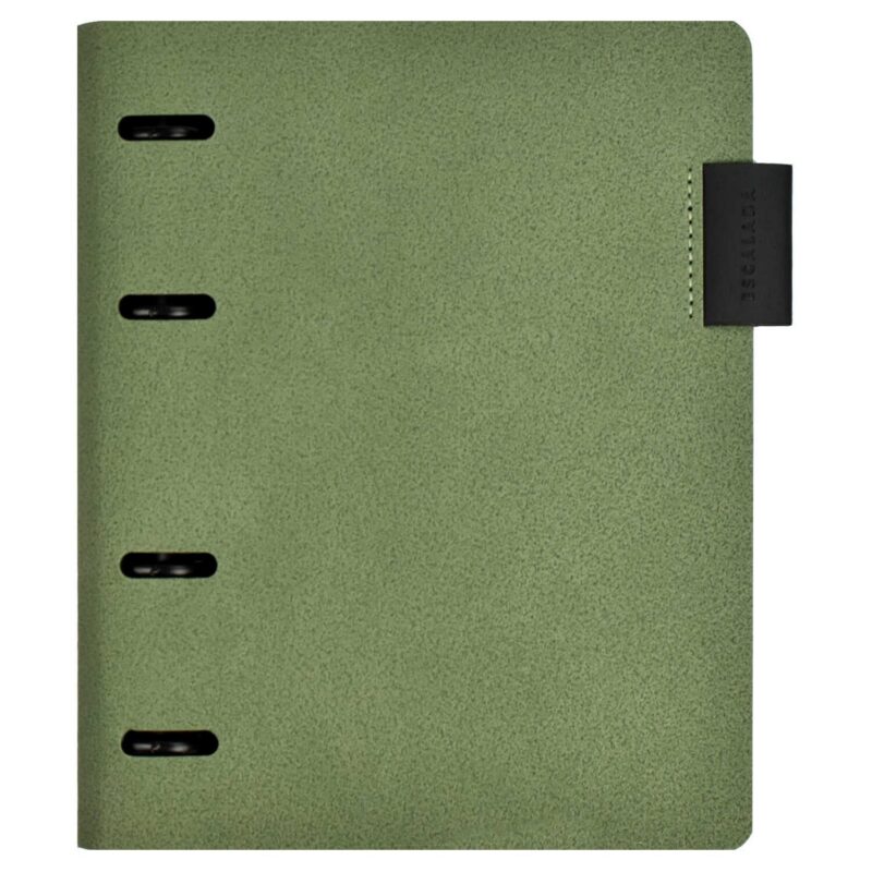 Папка-обложка для тетради со сменными блоками А5+ "ХАРД ОЛИВКОВЫЙ" кожзам., интегр.переплет, 4 кольца, блинт.тиснение, инд.уп.