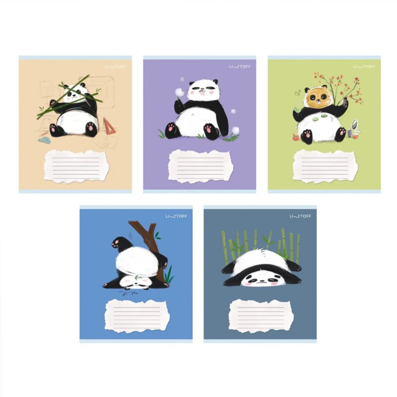 Тетрадь 18л лин. "Панда" мел.картон, офсет 60г/м2, поля, ассорти