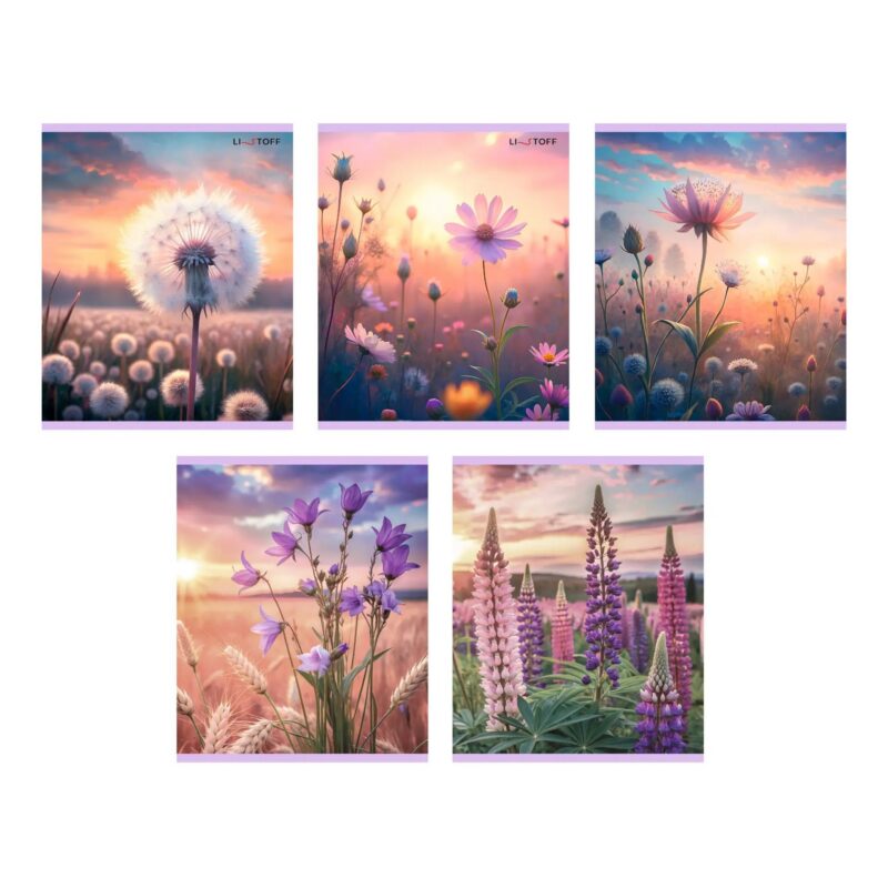 Тетрадь 96л кл. "Цветочное поле" мел.картон, тиснение фольгой "Серебро", офсет 60г/м2, ассорти