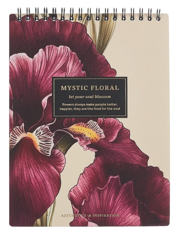 Блокнот А5, 80 листов в клетку, "Blossom. Irises on black", на спирали