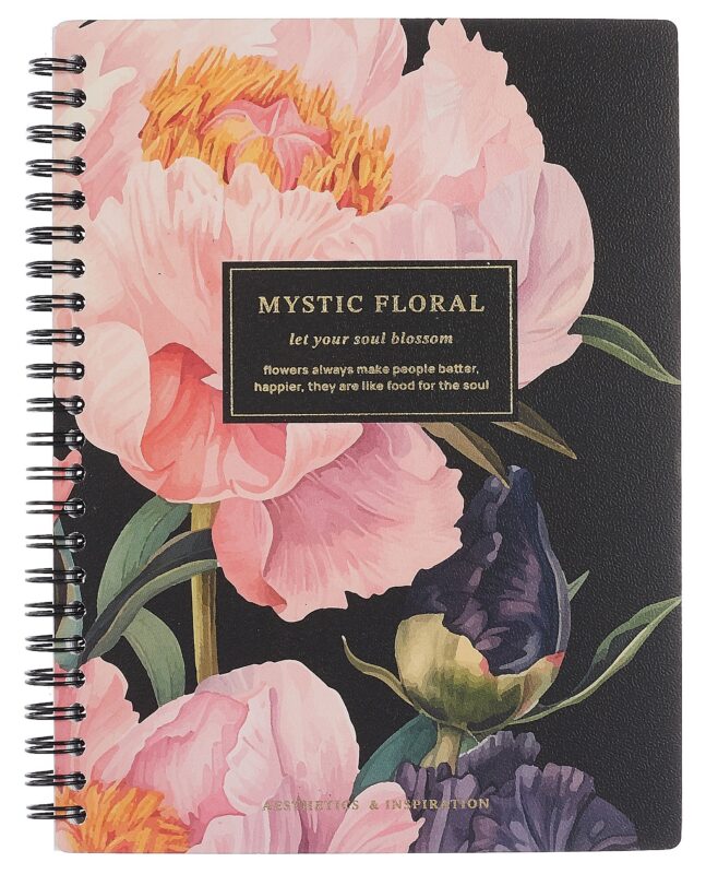 Тетрадь 120 листов в клетку "Blossom. Peonies on black", на спирали