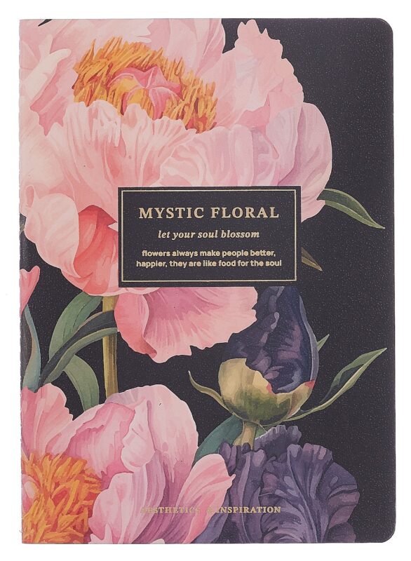 Тетрадь 40 листов в клетку "Blossom. Peonies on black", сшивка