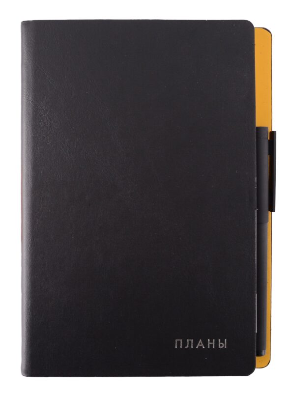 Ежедневник недат. А5 136л "Twist" черный, интегр.переплет, иск.кожа, тисн.фольгой, скругл.углы, шар. ручки, тонир.блок, ляссе, инд.уп
