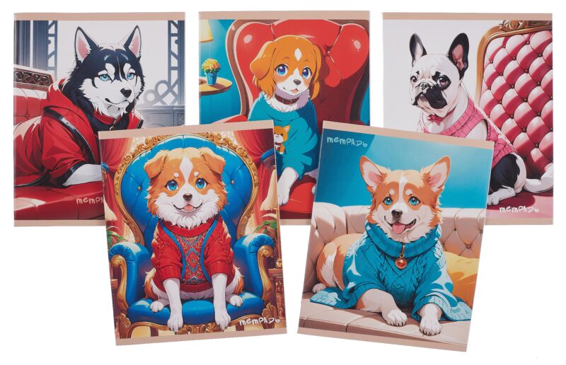 Тетрадь 40л лин. "Уютные собачки" мел.картон, поля, ассорти