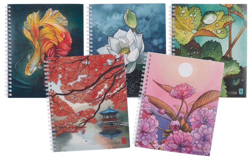 Тетрадь 96л кл. "Акварельные сюжеты (Эксклюзив)" мел.картон, тиснение фольгой "Серебро", ассорти
