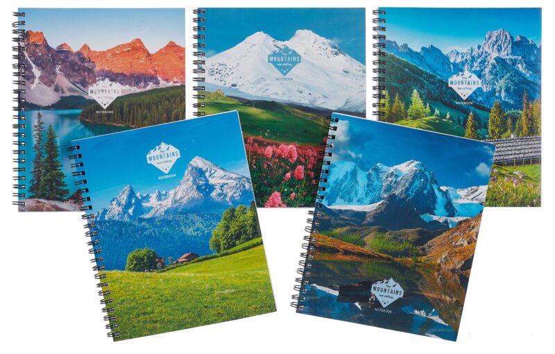 Тетрадь 80л кл. "Горные вершины" мелов.картон, поля, офсет, ассорти