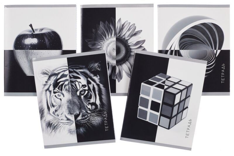 Тетрадь 96л кл. "Черно-белое" мел.картон, твин-лак, ассорти