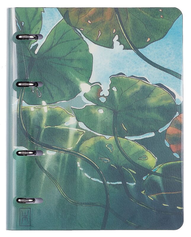 Тетрадь 120л кл. "Кувшинки" на кольцах, иск.кожа, полноцв.печать, интегр.переплет, скр.углы