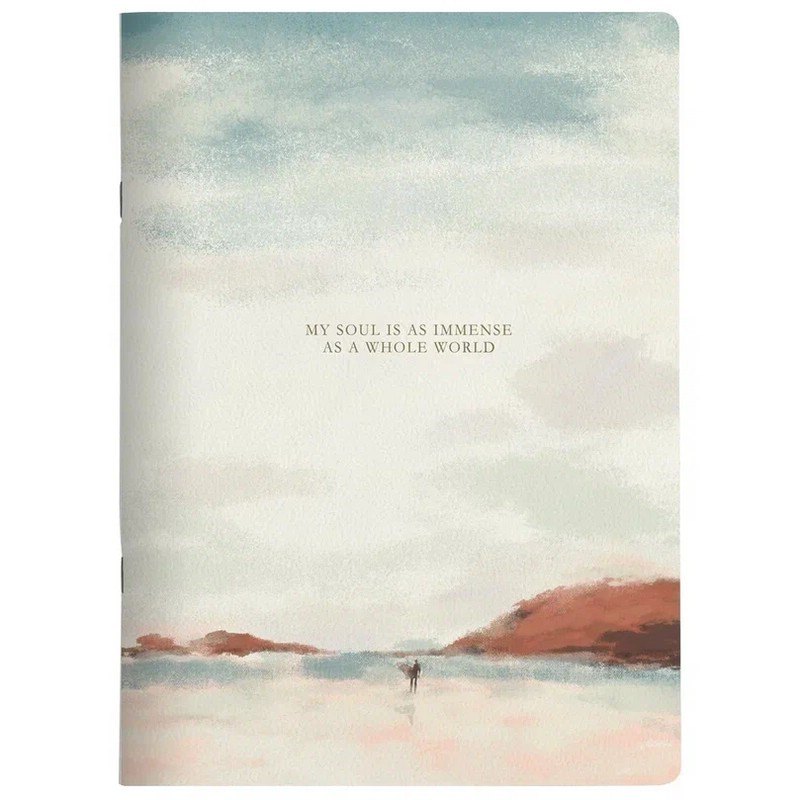 Тетрадь А4 48л кл. "View", пляж, карт.обл., скрепка, ламинация, микротекстурирование, тиснение золотой фольгой