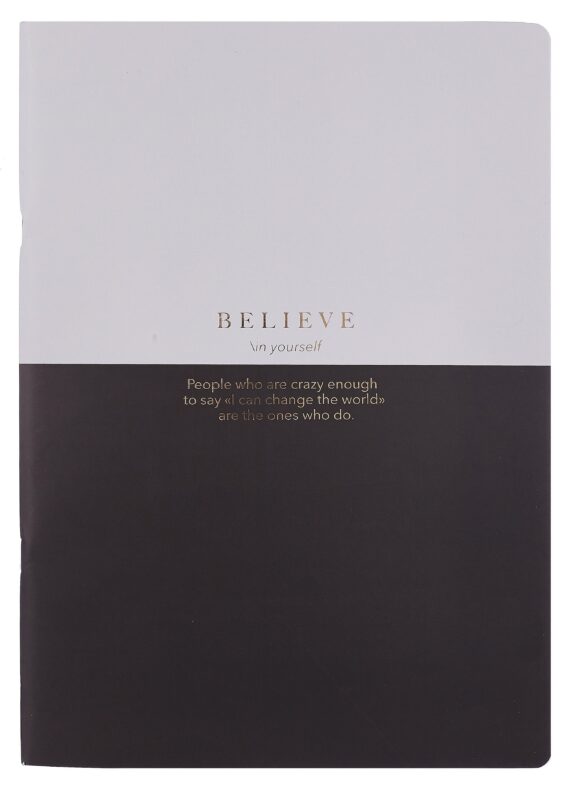 Тетрадь А4 48л кл. "Believe", айвори полоса, карт.обл., скрепка, ламинация, микротекстурирование, тиснение золотой фольгой