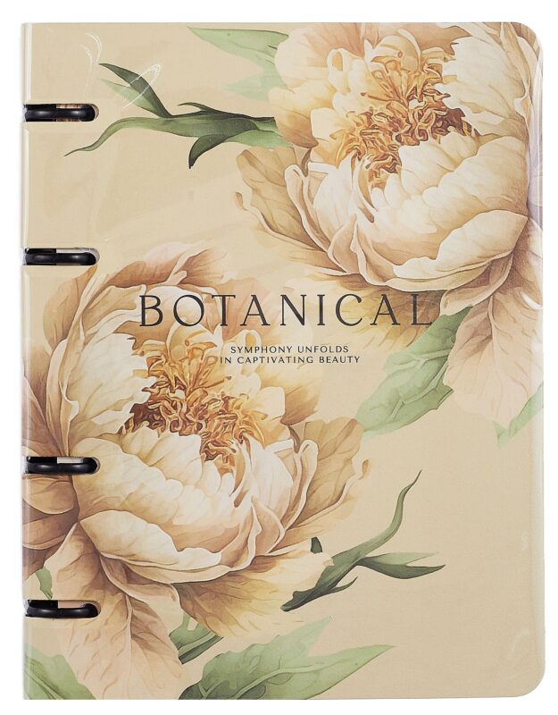 Тетрадь 120л кл. "Peony", желтый, на кольцах, мел.картон, микротекстурирование, ламинация