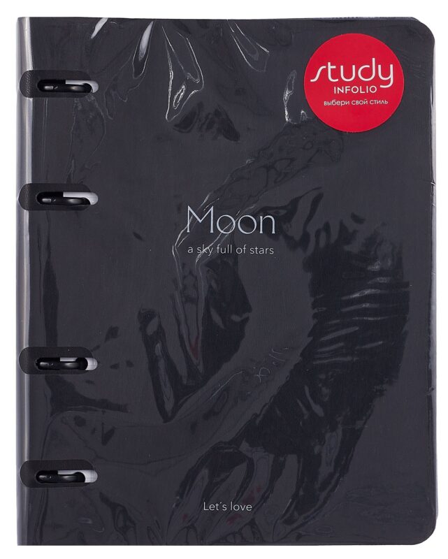 Тетрадь 120л кл. "Universe", черный, на кольцах, шелкография, обл. кож.зам, обл. кож.зам