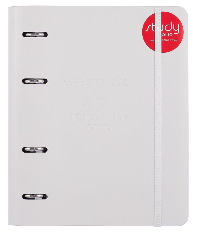 Тетрадь 120л кл. "Journal", белый, на кольцах, блинт.тиснение, верт.резинка, обл. кож.зам