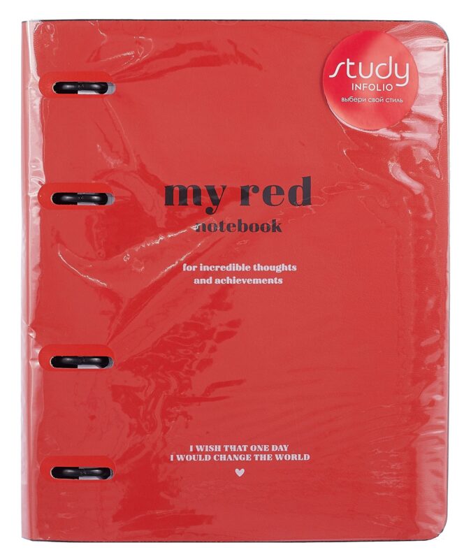 Тетрадь 120л кл. "Color", красный, на кольцах, шелкография, обл. кож.зам