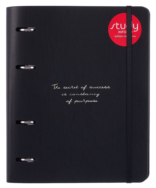 Тетрадь 120л кл. "Quote", черный, на кольцах, тиснение фольгой белое золото, обл. кож.зам