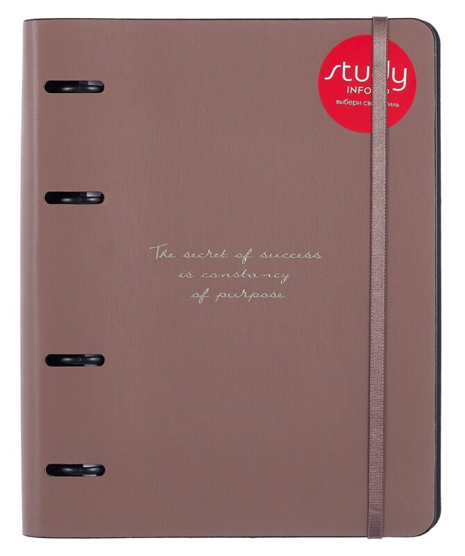Тетрадь 120л кл. "Quote", какао, на кольцах, смен.блок, тиснение фольгой белое золото, обл. кож.зам