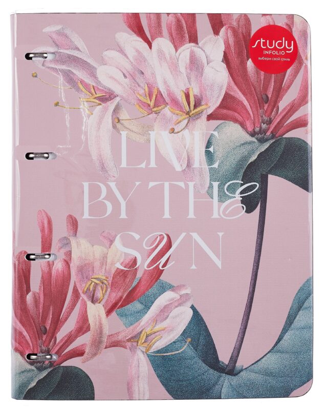 Тетрадь А4 120л кл. "Blossom", розовый, на кольцах, смен.блок, обл. кожзам, тиснение золотой фольгой, инд.уп