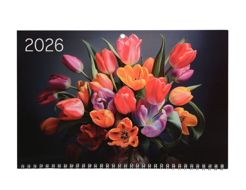 Календарь квартальный 2026г 297*695 "Цветы" настенный, трёхблочный, спираль