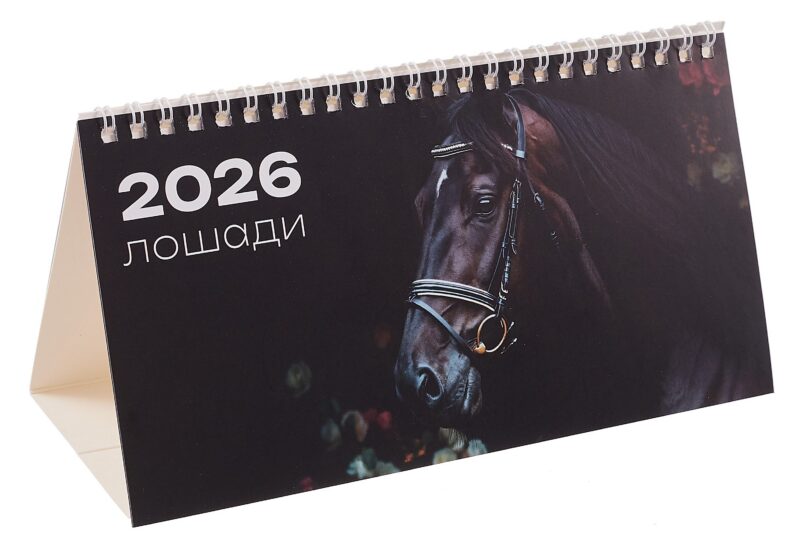 Календарь 2026г 210*120 "Лошади на черном фоне" настольный, домик