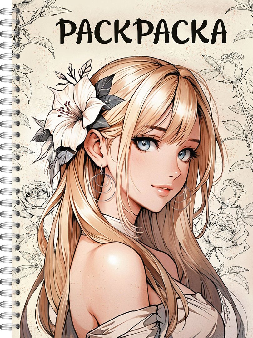 Раскраска-антистресс. Девушки. "Аниме девушка с цветком"