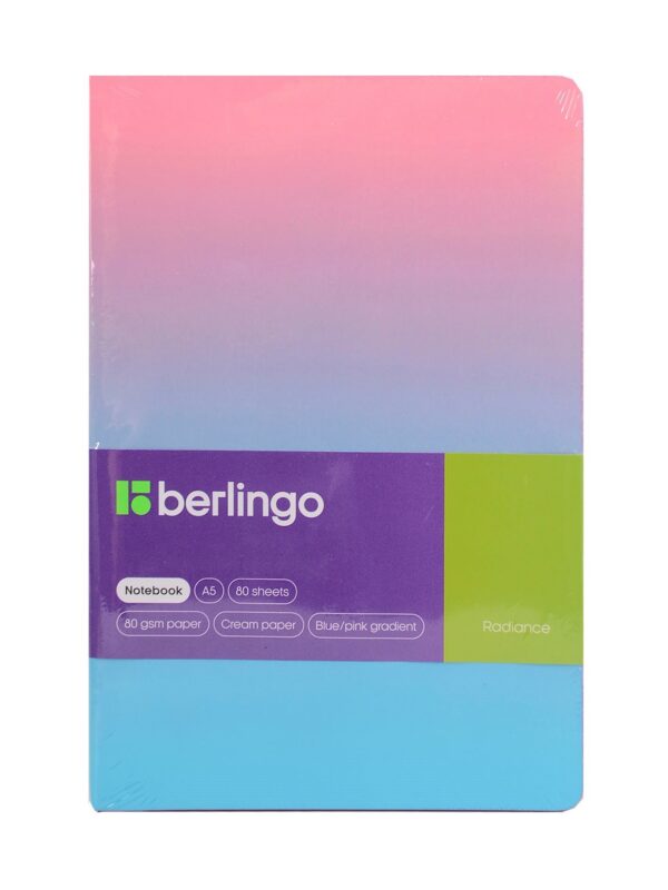 Книга для записей А5 80л "Radiance" кожзам, черный срез, розовый/голубой градиент